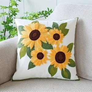 Sunflower Throw Pillow Case Cover Summer Spring Embroidered NEW Floral Cute